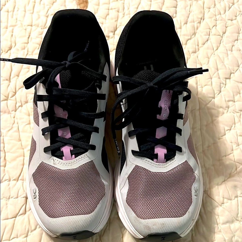 On Running Women's Athletic Shoes in Black, White, and Pink